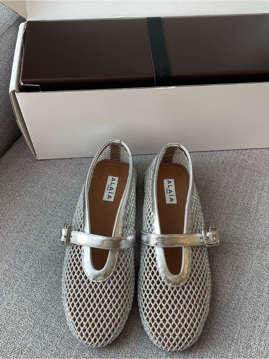 Alaia Shoes - Alaia Silver Mesh Mary Jane Flats with Buckle